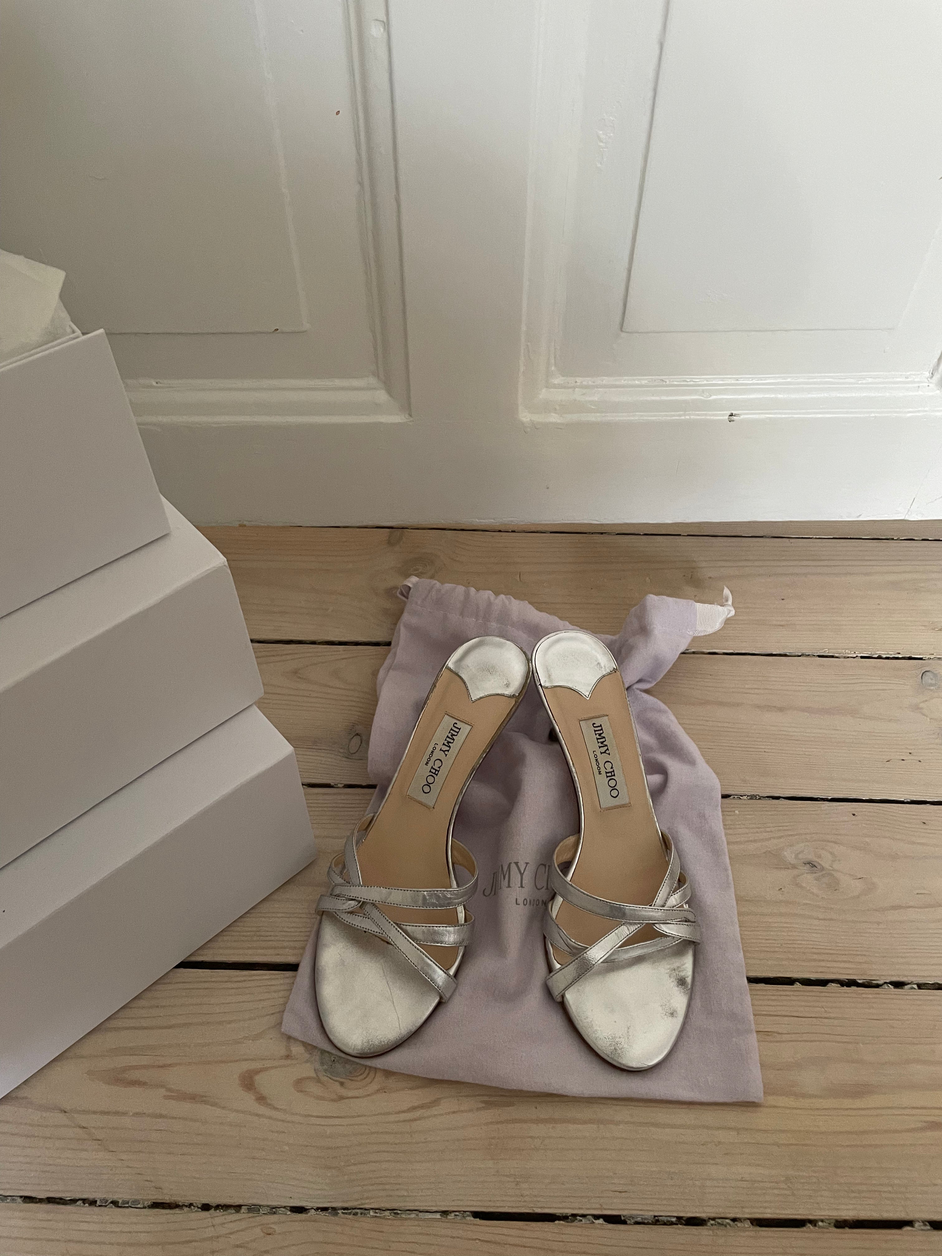 Stunning silver Jimmy Choo kitten heels, vintage mules