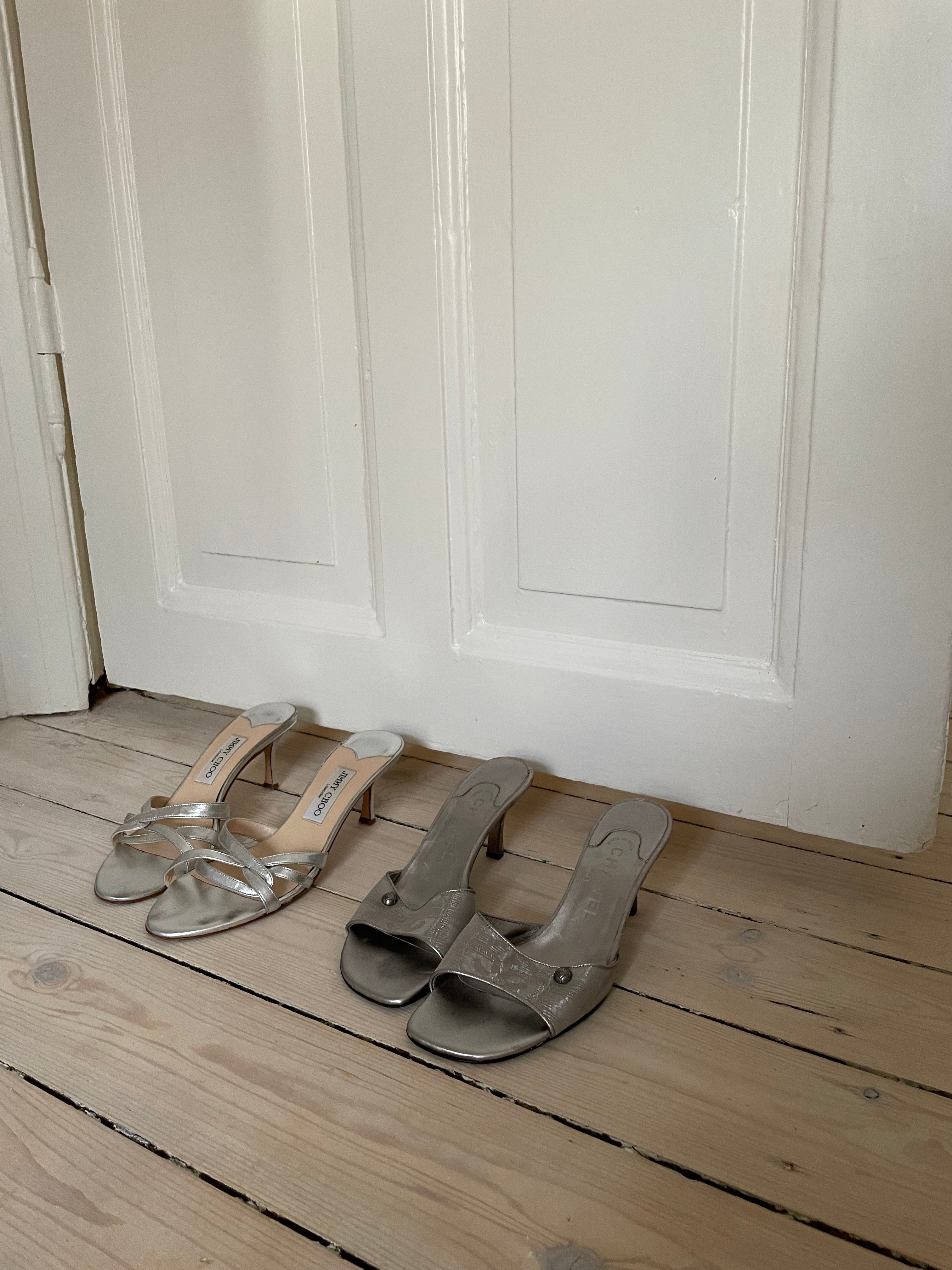 Stunning silver Jimmy Choo kitten heels, vintage mules 