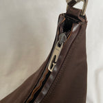 Vintage Gucci shoulder bag in brown nylon and leather with silver hardware. 